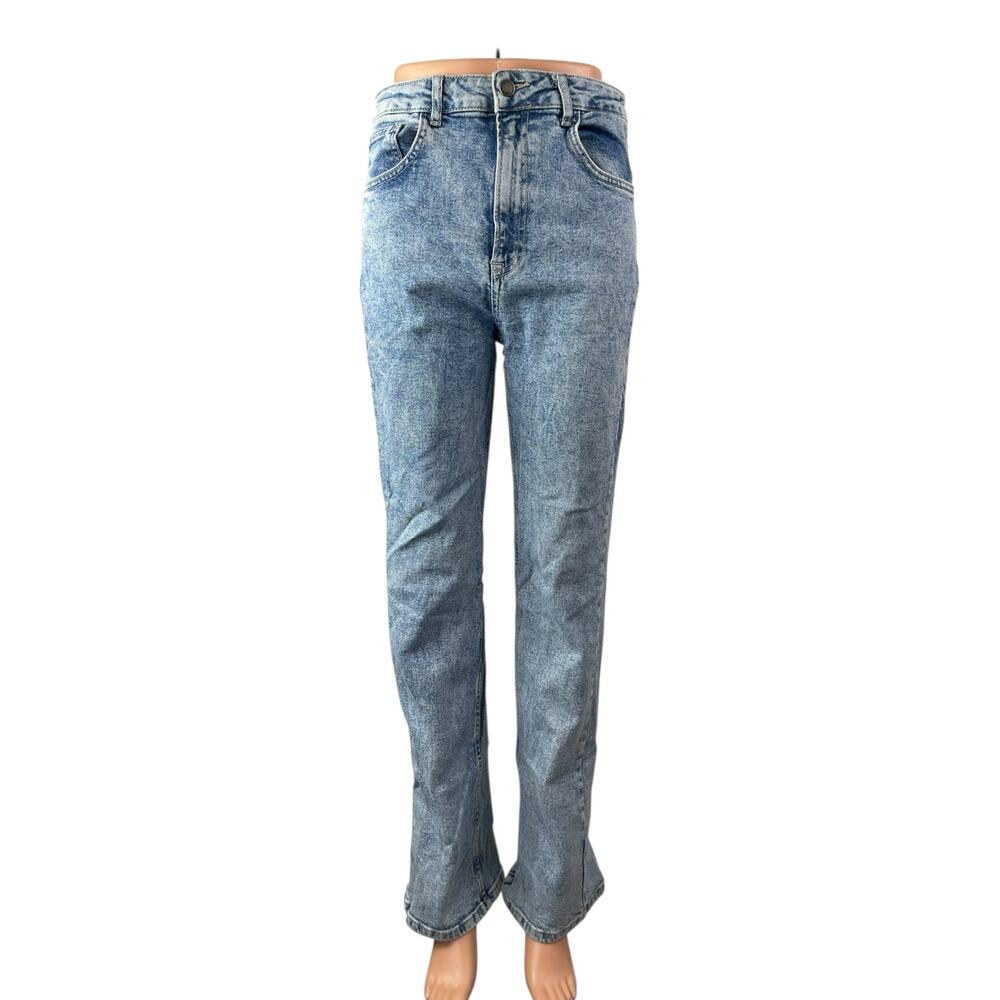 STR Women's Blue High Waisted Light Acid Wash Slim Straight Denim Jeans Size 8